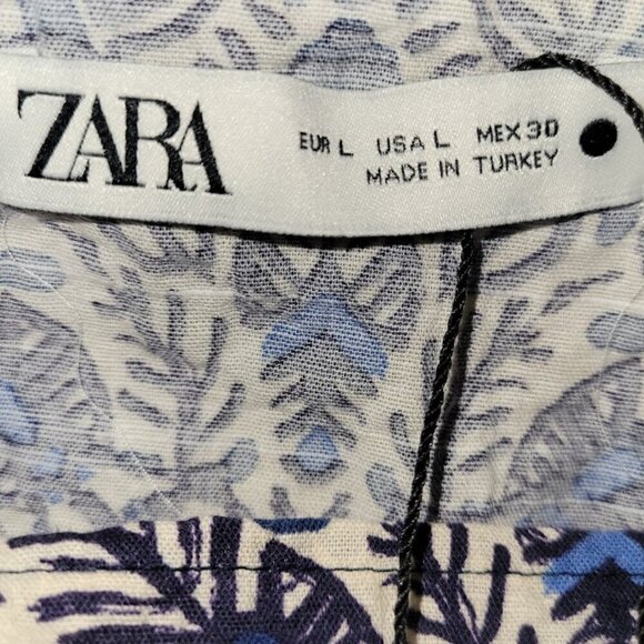ZARA Sarong The Mina Wrap Skirt Bathing Suit Cover Blue White Women's Size L NWT - Picture 10 of 15